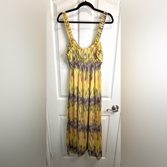💛”Anthropologie Chaundry KC”Yellow and Brown Mixed Media  Smocked Maxi SunDress🤎 - Picture 7 of 15